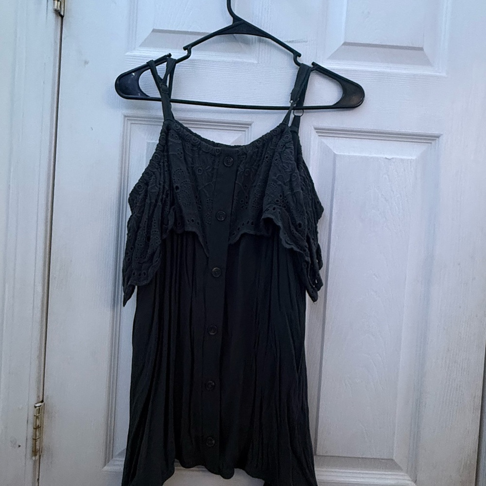 Maurices Black Lace Button-Front Tank Top